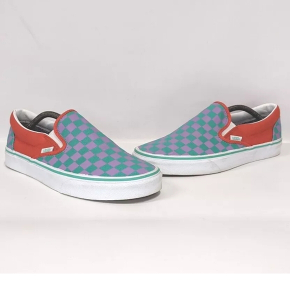 Vans Off The Wall Purple & Green  Checkered Slip On Shoes M 9 / W 10.5 500714 - Picture 2 of 10